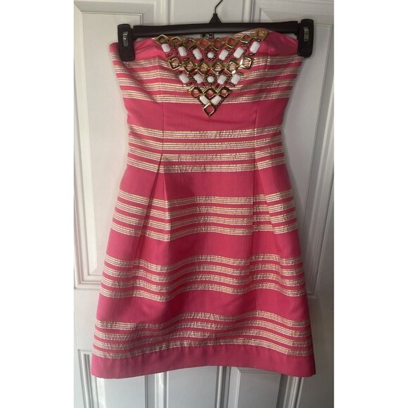 Lilly Pulitzer NEW Y2k Woman’s Sami Ryan Strapless Dress Stripe Size 2 Glam - Picture 3 of 9
